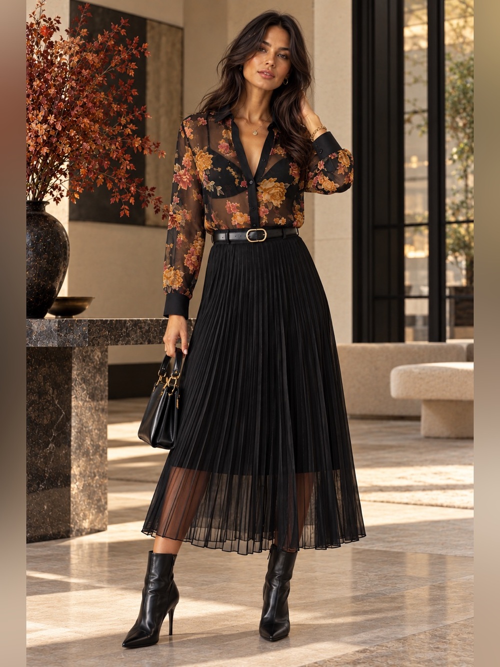 L’AGENCE Hailie Black Floral Burnout Velvet Sheer Blouse – XS